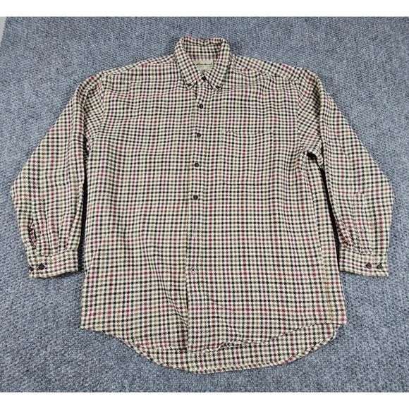 Vintage Eddie Bauer Menswear Houndstooth Plaid Long Sleeve Button Down Shirt - Picture 2 of 9